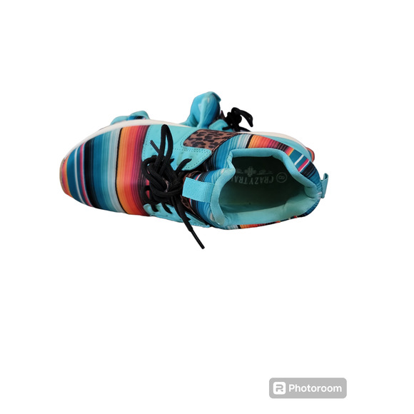 Crazy Train Sneakers Turquoise Serape Cheetah Low Top Lace Up Tennis Shoes Sz 8 - Picture 5 of 9